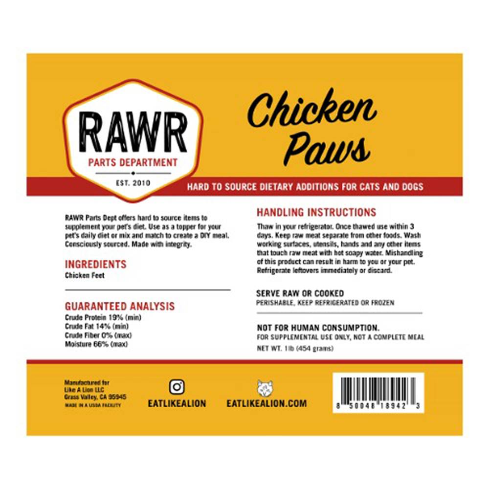 Rawr Frozen Chicken Feet for Dogs and Cats 1lb