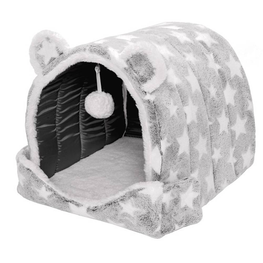 Fur Haven Pet Products Print Fleece Cozy Cave Gray Stars