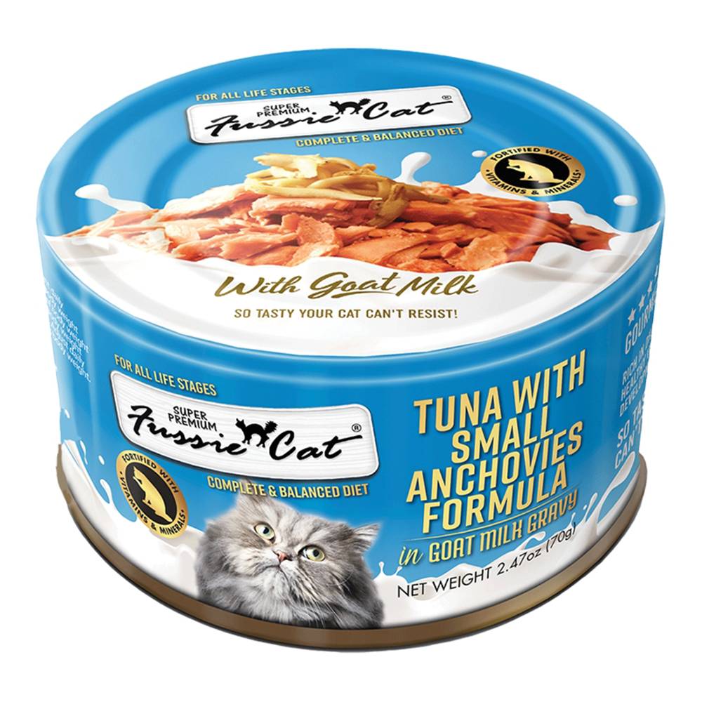 Fussie Cat Food Tuna Anchovie with Goat Milk 2.4oz 24Pk