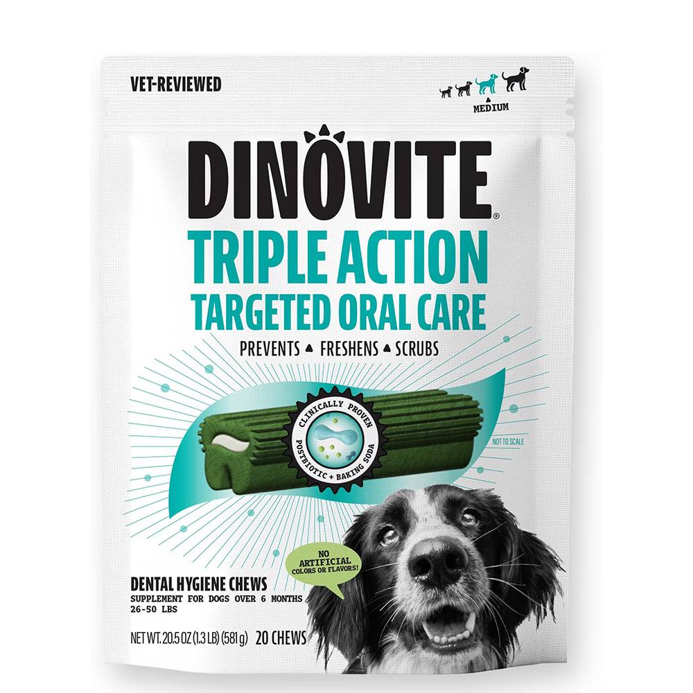 DinoVite Triple Action Oral Care Chews for Dogs Medium