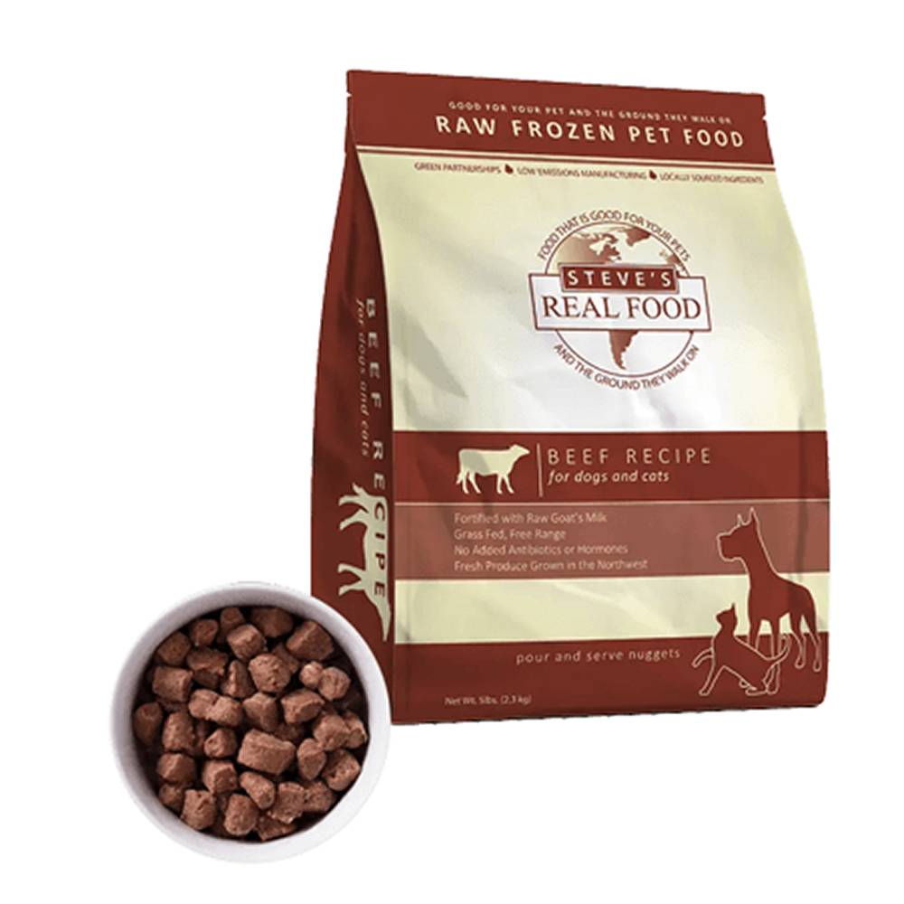 Steve's Real Dog Food Raw Frozen Beef Recipe Nuggets 5Lb