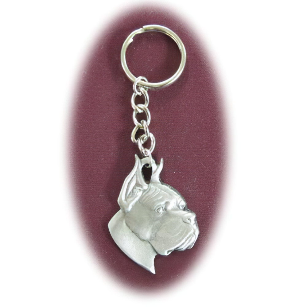 Pewter Key Chain I Love My Boxer Cropped Ears