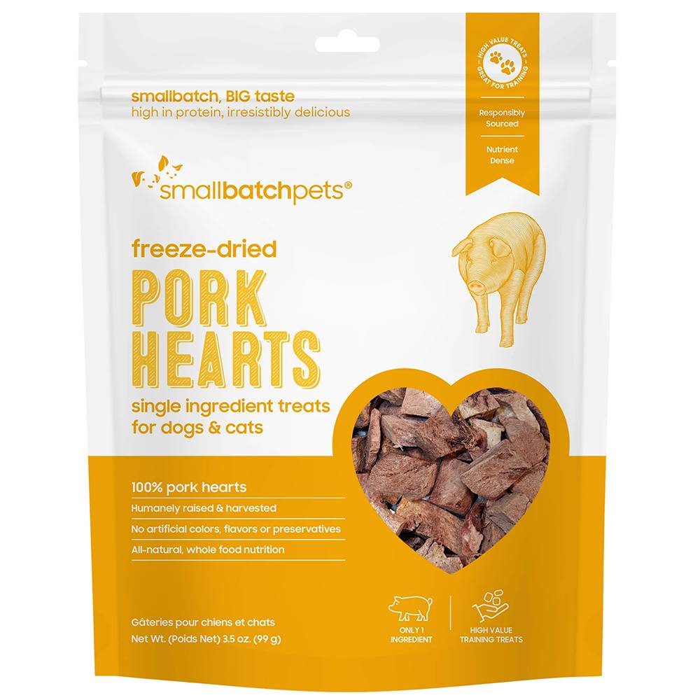 Smallbatch Freeze Dried Pork Hearts Dog and Cat Treats 3.5oz