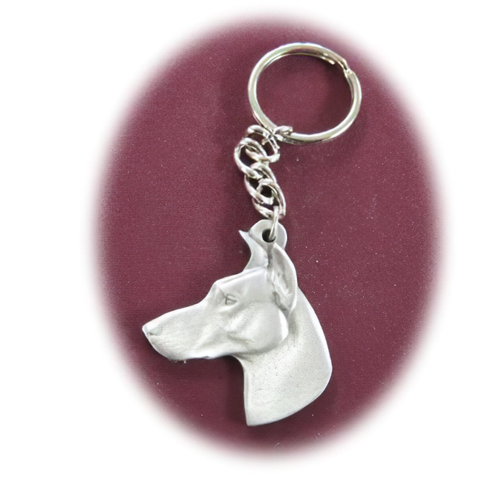 Pewter Key Chain I Love My Doberman with Cropped Ears