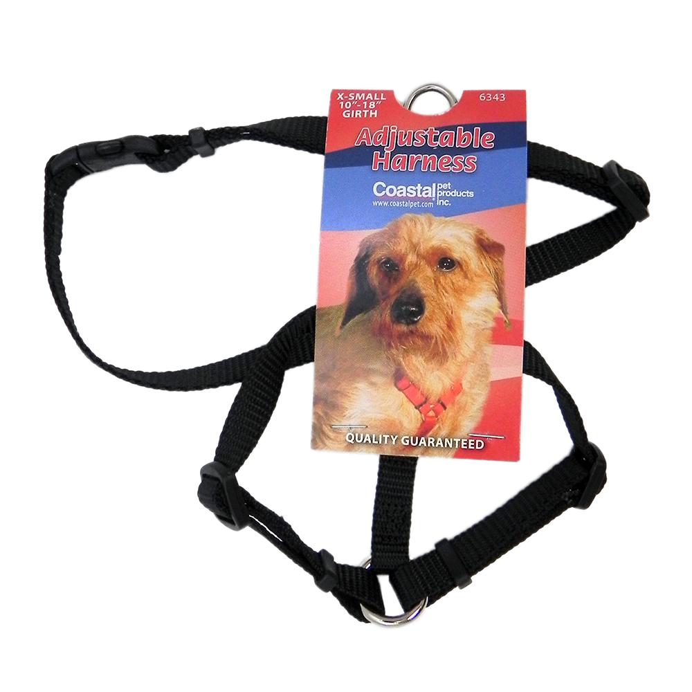 Adjustable XSmall Dog Harness 3/8-inch Black Nylon