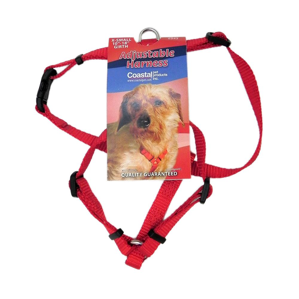 Adjustable XSmall Dog Harness 3/8-inch Red Nylon