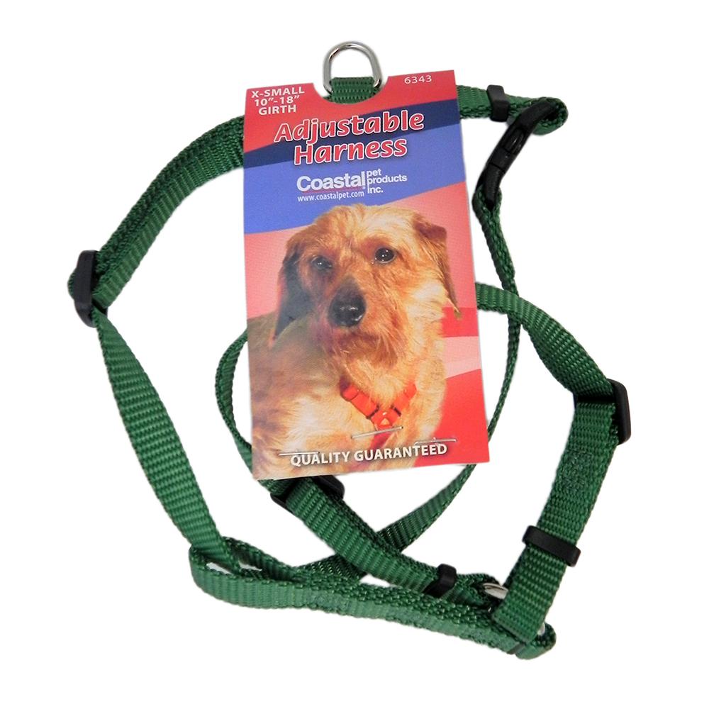 Adjustable XSmall Dog Harness 3/8-inch Green Nylon